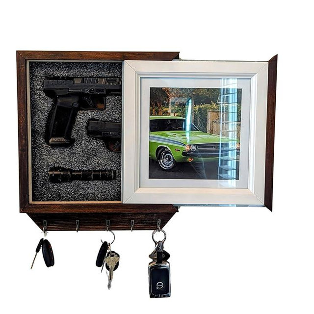 3F Gun Safe Box Key Holder For Wall, Wooden Entryway hidden storage, Photo Frame And Key Holder, Gun Safe Key Hook For Wall