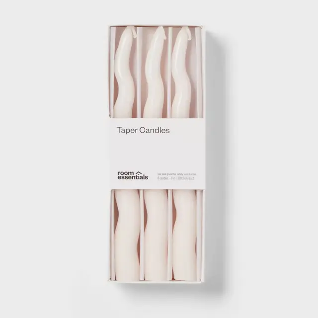 6pk Taper Candle Set White Wavy - Room Essentials™