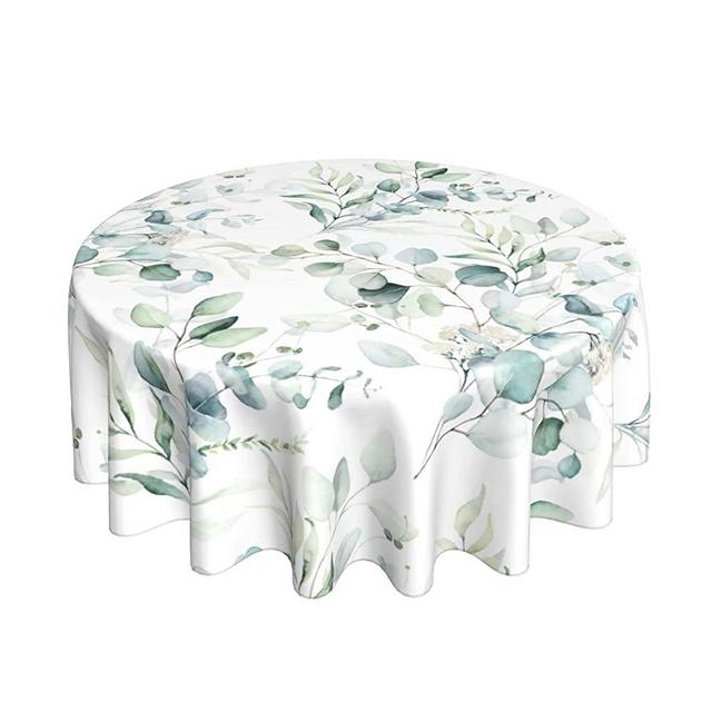 Spring Leaf Floral Sage Green Tablecloth Round 60 Inch Ruitic Watercolor Table Cloth Waterproof Fabric Farmhouse Green Grey Leaves Tablecloths Decorative for Holiday Home Party