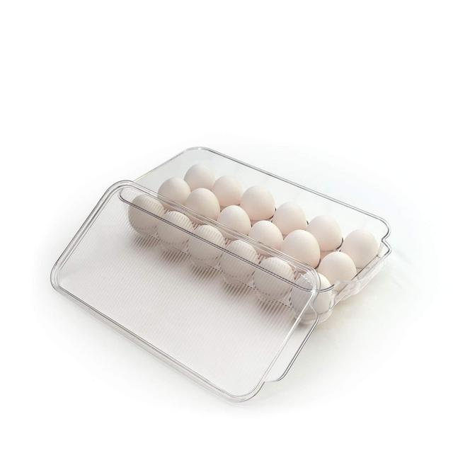 Totally Kitchen Plastic Egg Holder, BPA Free Fridge Organizer with Lid Handles, Refrigerator Storage Container, 18 Egg Tray, Clear