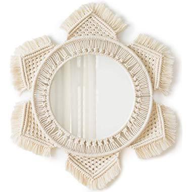 Mkono Hanging Wall Mirror with Macrame Fringe Round Mirror Art Boho Decor for Apartment Living Room Bedroom Baby Nursery Dorm Entryways