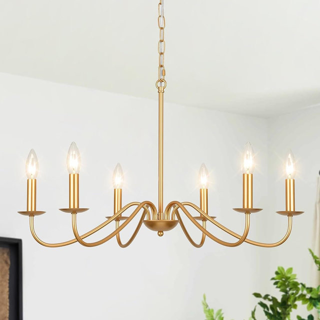 YCZHCC 6-Light Gold Chandelier, Modern Farmhouse Chandeliers for Dining Room Light Fixture, Rustic Candle Hanging Pendant Lighting for Bedroom Foyer Living Room Kitchen Entryway