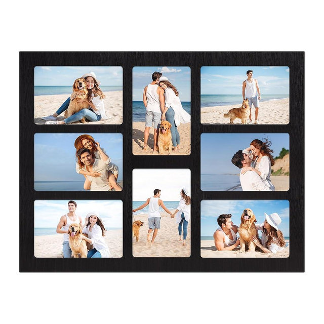 YESKAY 4x6 Collage Picture Frame - 8 Opening 4 x 6 Photo Frames Display,Multiple Family Photo Collage Frames with Real Glass for Wall Decor,Rustic Black 1 Pack(OD:13X17in)