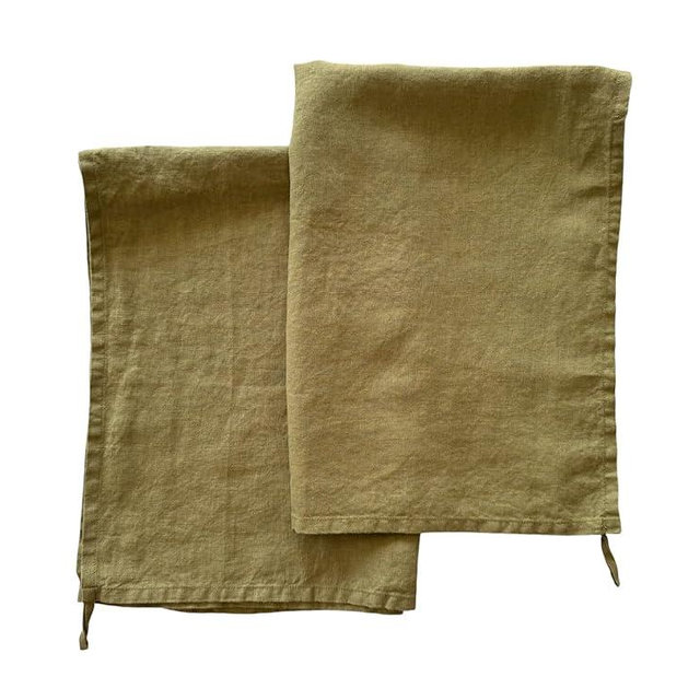 Linen Kitchen Dish Towels - 20 x 27 inch – 100% Pure Stonewashed Linen Hand Towel/Tea Towel - Set of 2 (Olive Green)