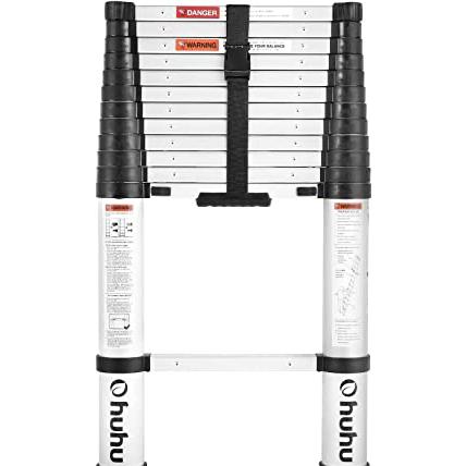 Telescoping Ladder, Ohuhu Upgraded 12.5 FT Aluminum One-Button Retraction Extension Ladder ANSI Certified Retractable Collapsible Ladders, Telescopic Compact Ladder for Home RV Loft 330 Pound Capacity