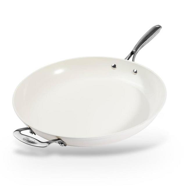 GOTHAM STEEL 14 Inch Non Stick Frying Pans Nonstick Frying Pan, Large Nonstick Pan, Cooking Pan, Nonstick Skillet, Non Stick Pan, 100% PFOA Free Ceramic Pan for Cooking, Dishwasher Safe, Cream White