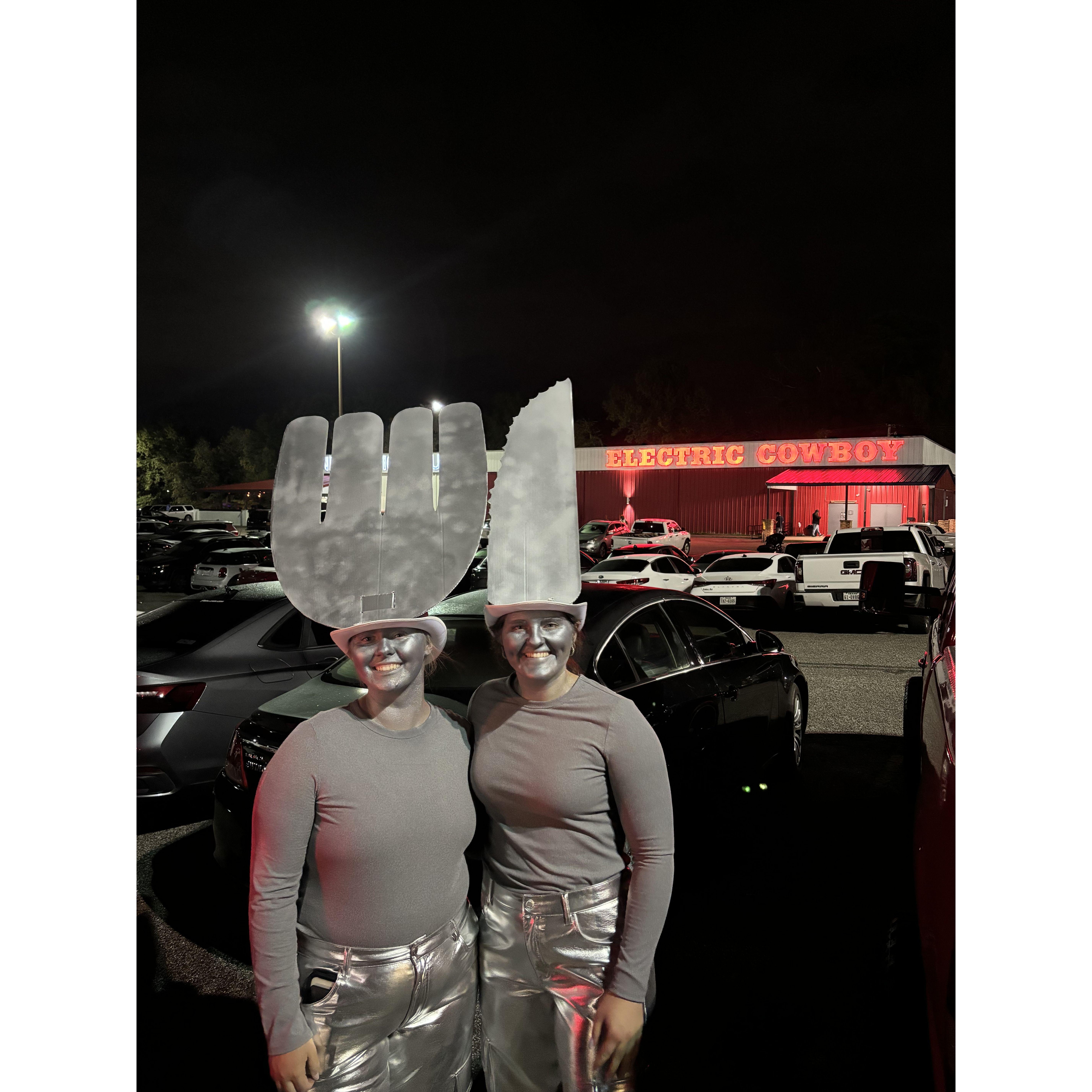 Lexi and her friend Jenna wanted to participate in the costume contest at EC and Carter got to be their body guard. They did not win ….