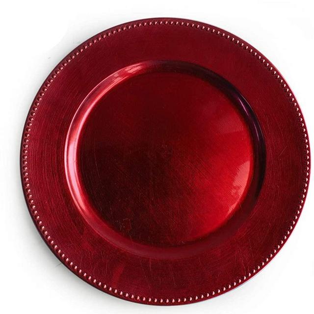 Tiger Chef Round Chargers for Dinner Plates - Charger Plates Red Beaded - 13-inch Wedding Charger Plates (6 Pack)