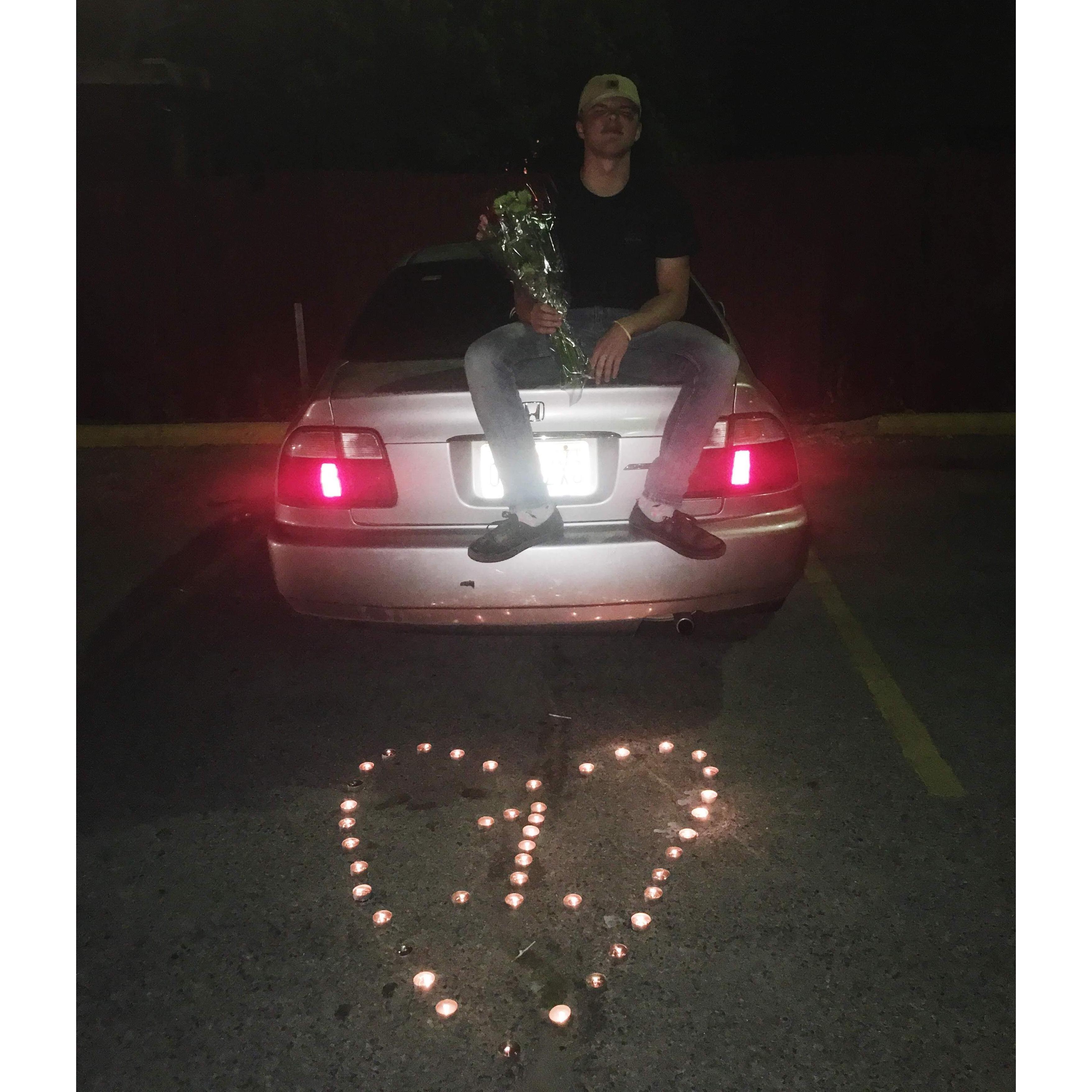 Peter surprised Daniela after her shift for their one year anniversary.