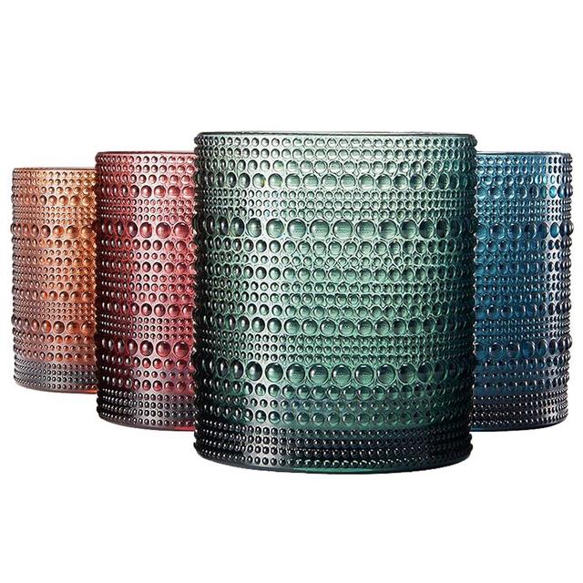 Khen Acrylic Unbreakable Beaded Tumbler Drinking Glasses Set | Set of 4 | Vintage Hobnail 11oz Glassware, Old-Fashioned, Shatterproof BPA-free plastic Outdoor Pool & Indoor Dishwasher Safe 11oz