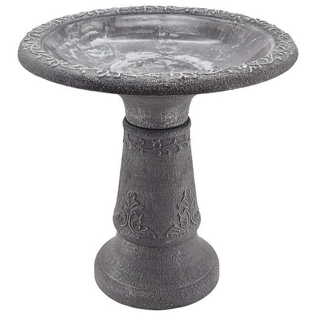 Arcadia Garden Products BB05 Stone Fiberclay Birdbath 19.5x10.25x20.5, Grey