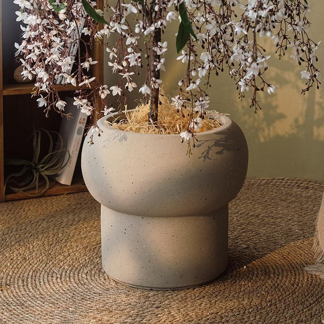 Haispring 12.5" H x 14" Dia Large Concrete Planter-Heavyweight Outdoor Cement Flower Pot with Mushroom-Shaped Design for Patio, Garden, Porch, or Indoor Use-Modern Decorative Plant Container