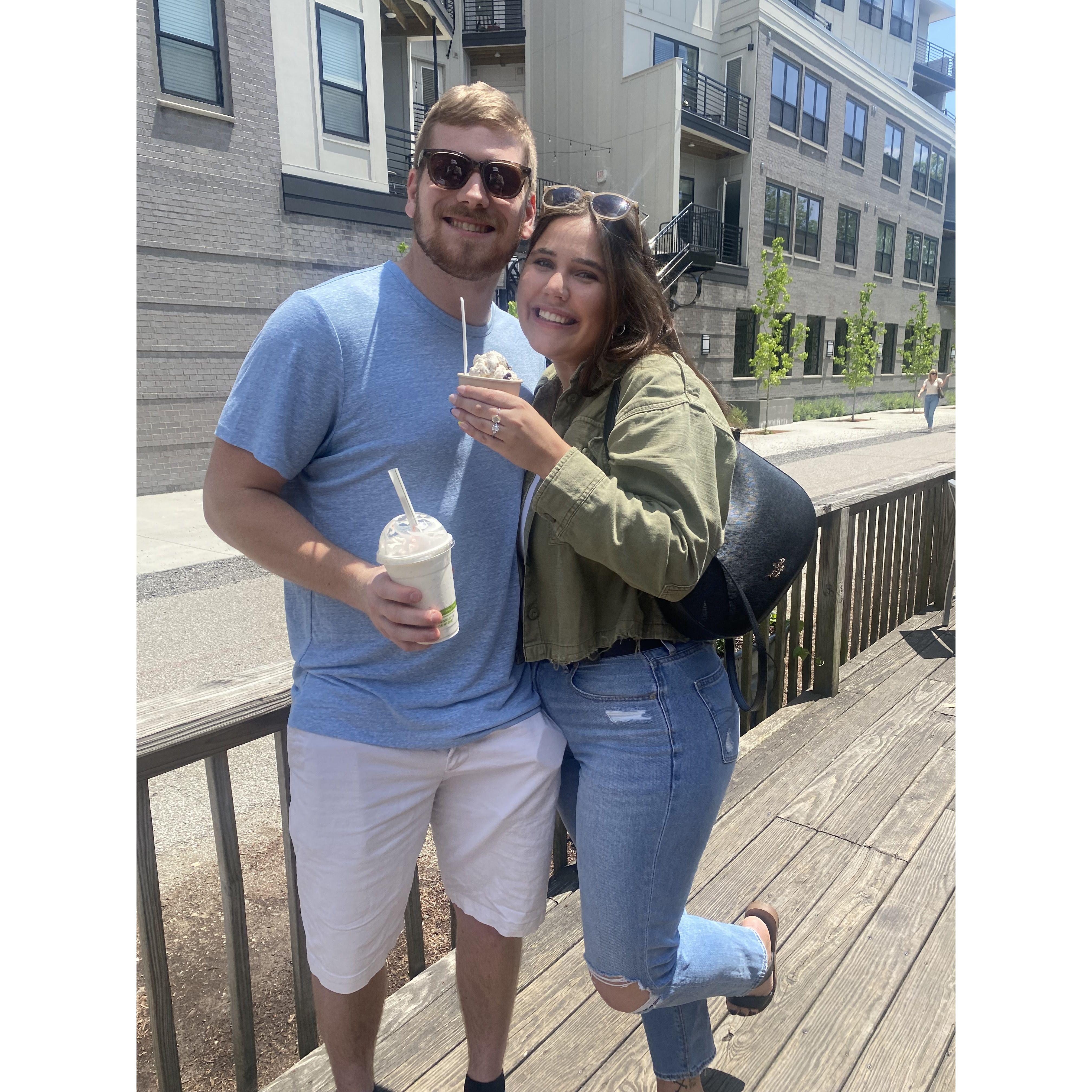 The day we got engaged!! Austin proposed at the little ice cream shop where we had our very fist date!