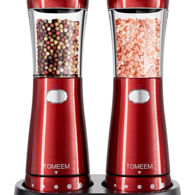 Electric Salt and Pepper Grinder Set with Storage Base, Stainless Steel Rechargeable Salt and Pepper Grinder Set with 4.5 oz Large Capacity, 1.8" Wide Mouth, Adjustable Coarseness, Ideal for Kitchen