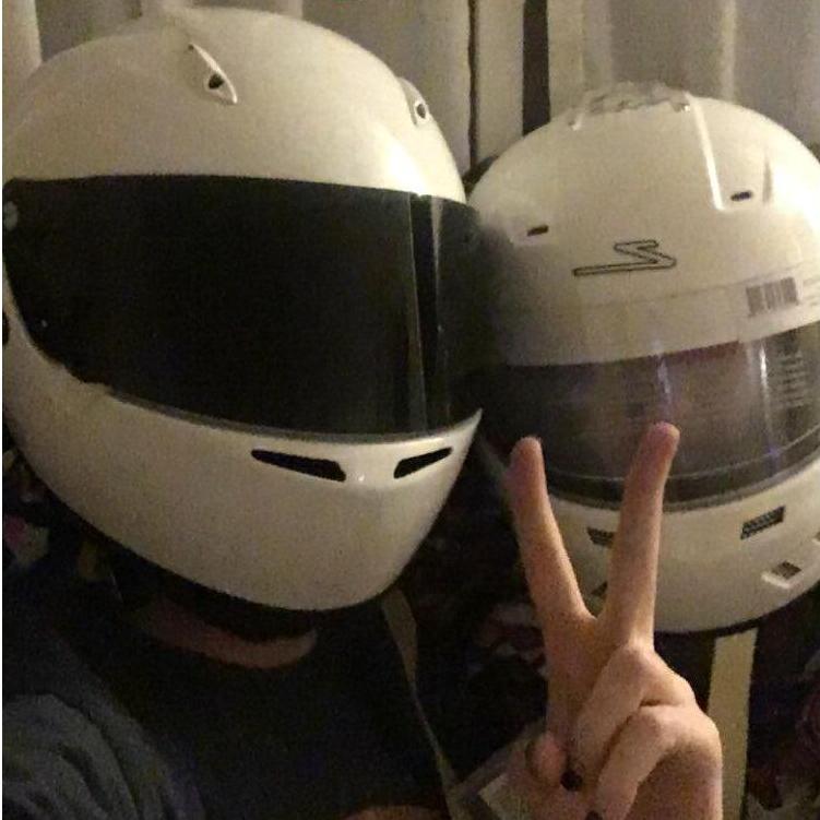 Valentine's Day 2018 I showed up to Wes's house and this helmet was in a big pink box! My official introduction to the race car world! He made me a delicious steak dinner too :)