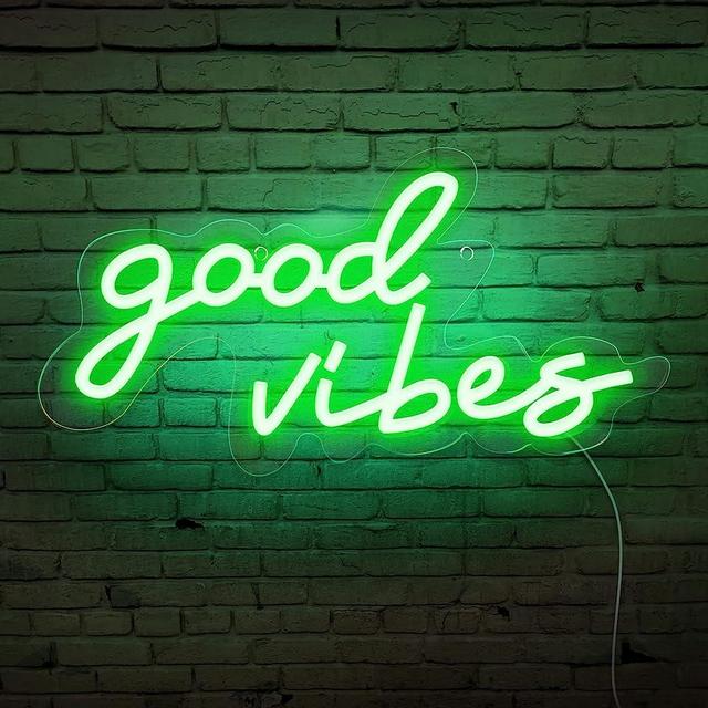 Coconeon Good Vibes Neon Sign, Powered by USB with Switch, Pink LED Neon Signs for Bedroom,Wall Decor,Wedding,Game Room,Party, Bar Decor-16.1 * 8.2"-Green