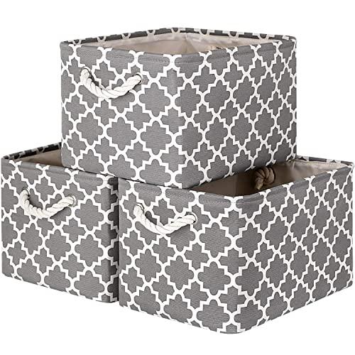 WISELIFE Storage Basket [3-Pack] Large Collapsible Storage Bins Boxes Cubes for Clothes Toys Books, Perfect Storage Organizer w/Handles (Grey, 15" x 11” x 9.5”)