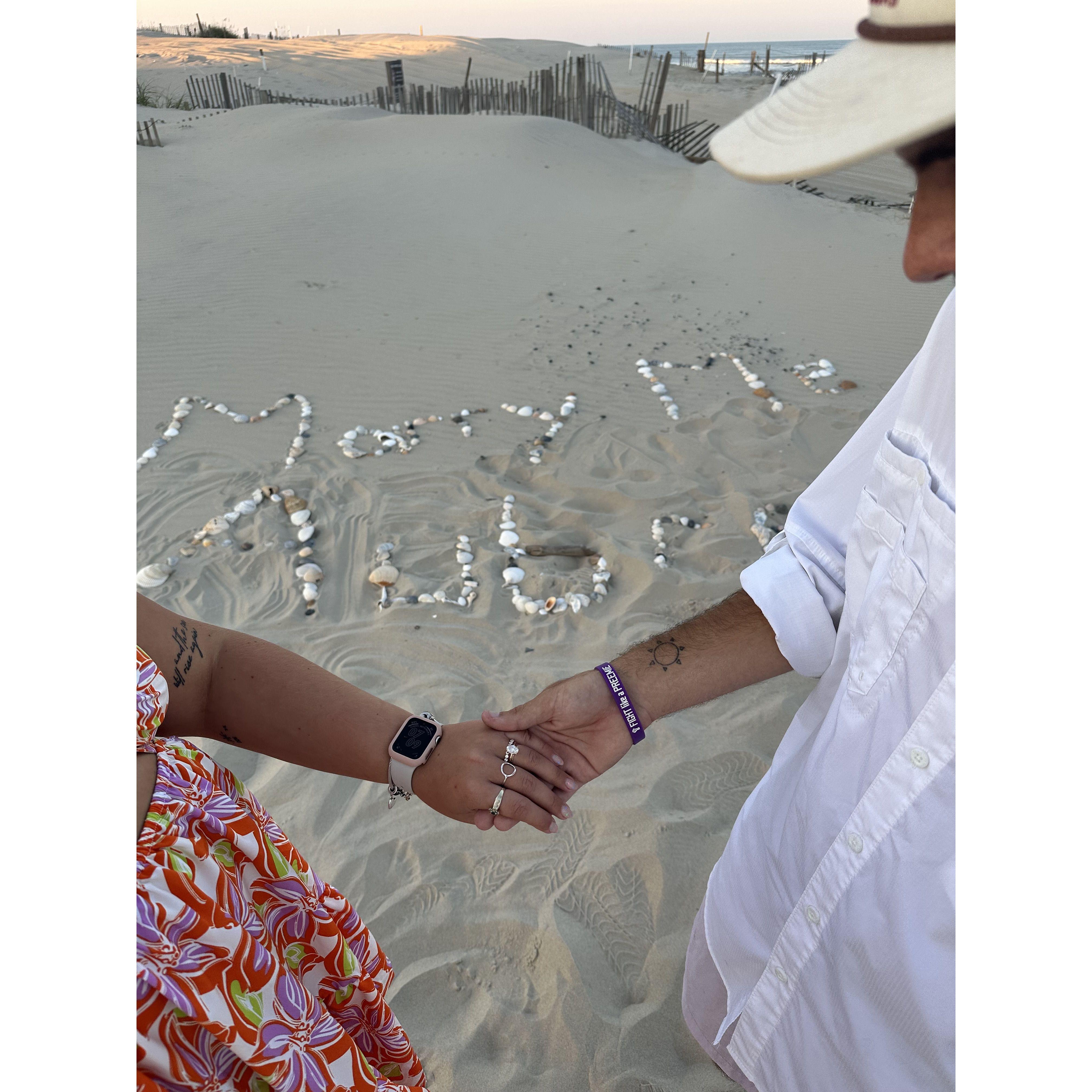 Jacob asked Aubrey on 9/3/23 in Corolla if she would marry him