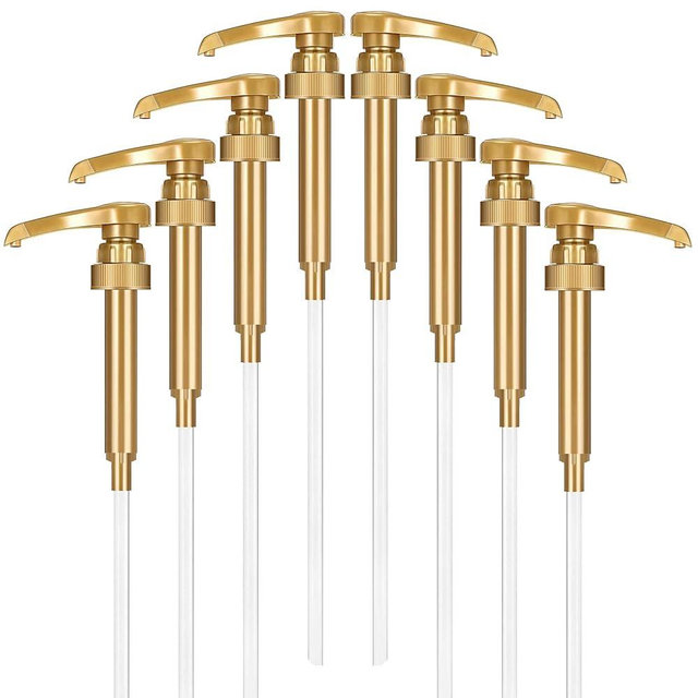 8-Pack Gold Little Squirt Syrup Pumps for Coffee Syrup Bottles, Fits 750ml 25.4oz Torani, Skinny, DaVinci Bottles, Coffee Syrup Dispenser for Coffee Bar