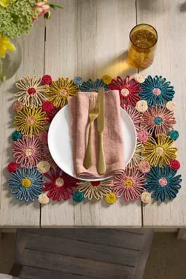 Floral Patchwork Raffia Placemat