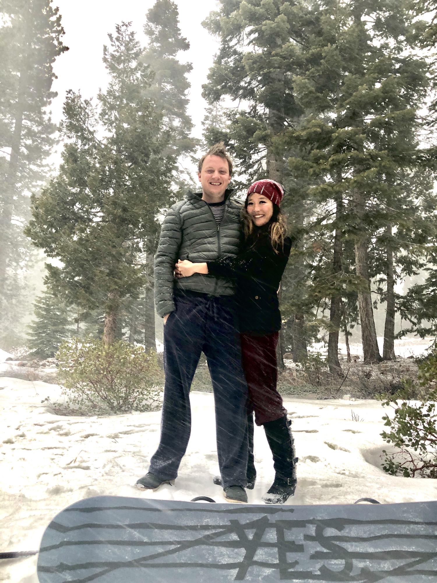 Unfortunately, Luke's snowboard got cut off, but the board said "Yes" and Luke had purposely propped it up for this picture :)))