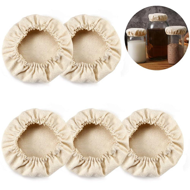 Cloth Covers for Sourdough Starter Jars Or Kombucha Kefir Fermentation Cheese Fabric Lids, Fit Jars Mouth from 3-4 inch, 5 Pack