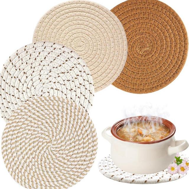 4 pcs Trivets for Hot Dishes(7.1in),Pot Holders for Kitchen Hot Pads Pot Holders Anti Stain Hot Pads Hot Pads for Kitchen Cotton Trivets for Hot Pots and Pans,Home Essentials Kitchen Decor(Brown)