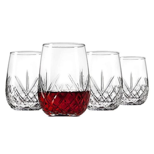 Godinger Wine Glasses Stemless Goblet Beverage Cups, Italian Made - Dublin Collection, 16oz, Set of 4