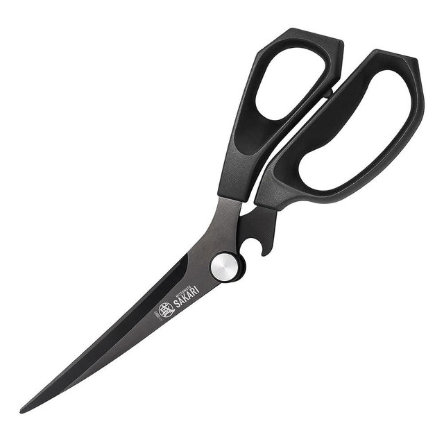 MITSUMOTO SAKARI Japanese Kitchen Shears, Titanium Plated Professional Barbecue Scissors, Versatile Cooking Scissors for Grilling Meat, Vegetable & Herb