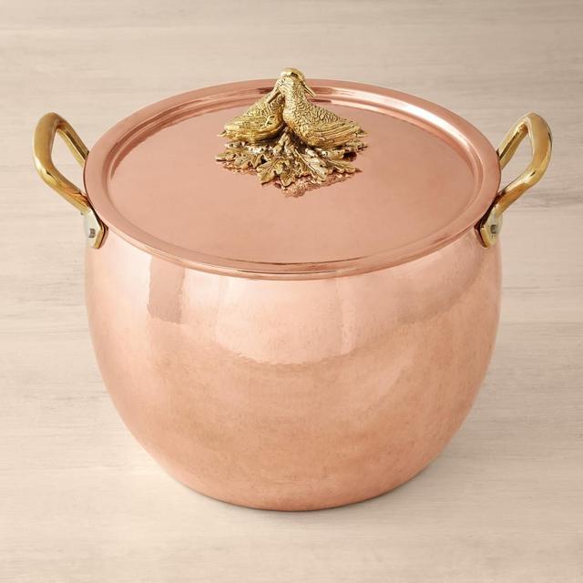 Ruffoni Historia Hammered Copper Stock Pot, 14-Qt., Lovebirds Knob