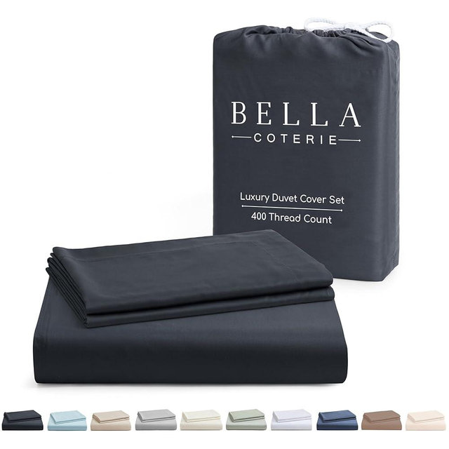 Bella Coterie Luxury Bamboo Viscose King Size Duvet Cover Set | 100% Organically Grown | Corner Ties | Ultra Soft | Cooling | Two Pillow Shams | 106 x 94 | No Insert [Charcoal Grey]