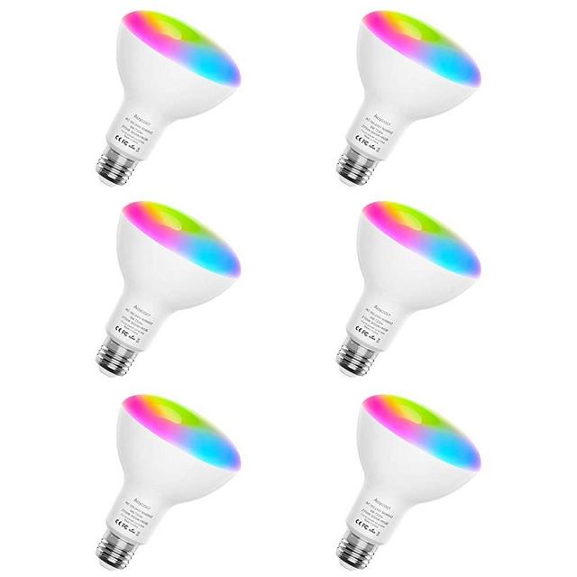 Smart Light Bulbs, Aoycocr BR30 Dimmable LED Light Bulbs, 720 Lumen, Tunable White 2700K - 9000K,9 (80W Equivalent), Works with Alexa, Google Assistant, No Hub Required, Wi-Fi, E26 Base, 6 Pack