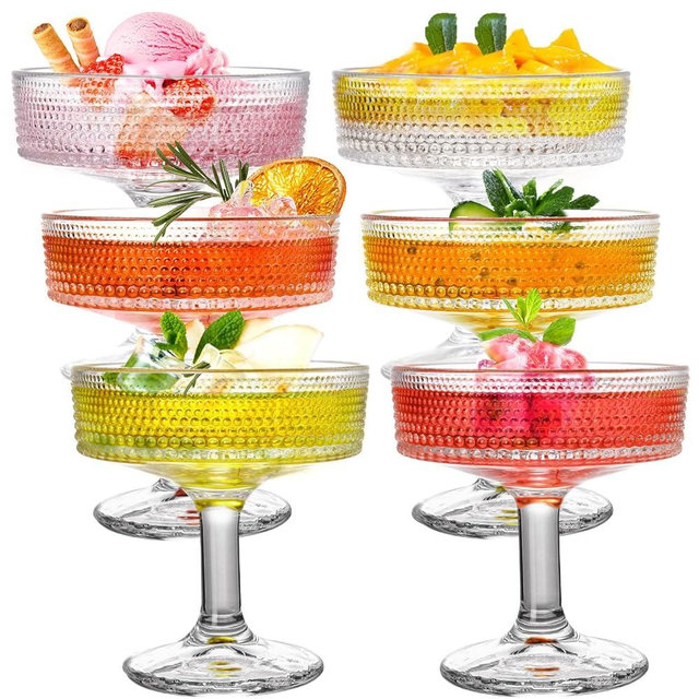 ZOOFOX Set of 6 Coupe Glasses, 7 oz Vintage Cocktail Coupe Glasses Set, Crystal Martini Glasses with Stem, Embossed Bar Drinking Glasses Set for Espresso Martini, Cosmopolitan, Manhattan, Gimlet