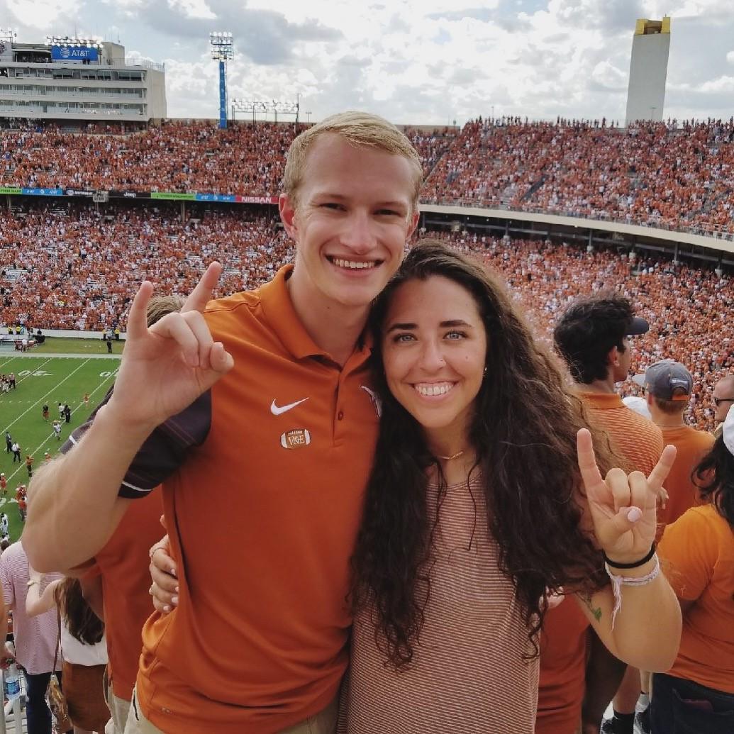 Our first picture as an official couple! (Hook 'em)