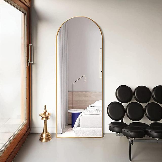 TinyTimes 65''x22'' Arched Full Length Mirror, Floor Mirror with Stand, Full Body Mirror, Wall Mirror, Modern & Contemporary Full Length Mirror, Aluminum Alloy Frame - Gold