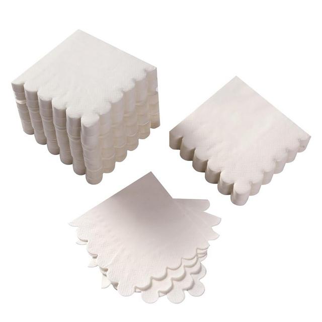 100 Pack Cocktail Napkin 2-Ply Scalloped Edged Dessert Napkins Folded 5 x 5 Inches Disposable Napkins for Dinner Wedding Birthday Party Bridal Anniversary Reception Event (White)