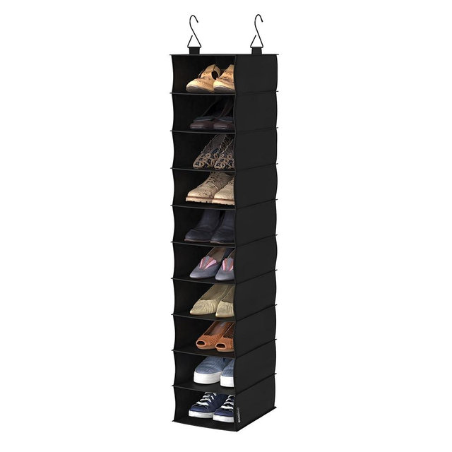 ClosetMaid 20502 10-Shelf Fabric Hanging Closet Organizer for Shoes, Hats, Handbags, Clothes with Charcoal Black Finish