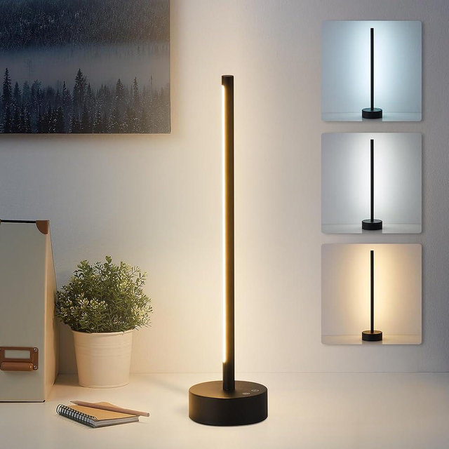 KARTOOSH Cordless LED Table Lamp, Battery Operated Portable Desk Lamp,Dimmable/3 Color/Memory Function,Modern Rechargeable Table Light for Living Room,Bedroom,Bedside,Black