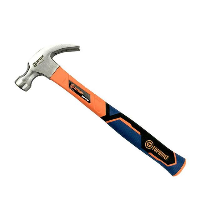 T TOPBUILT Claw Hammer Fiberglass Non Slip Handle Curved Head Forged Steel Shock Resistant for Daily and Professional Work (16 oz)