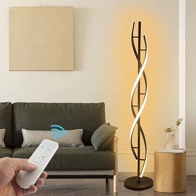 BESKETIE Modern LED Floor Lamp, Dimmable Spiral Floor Lamp with Remote Control, Standing Lamp Corner Lamp, 40W Standing Pole Light with Adjustable 3 Color for Living Room, Bedroom, Office - Black
