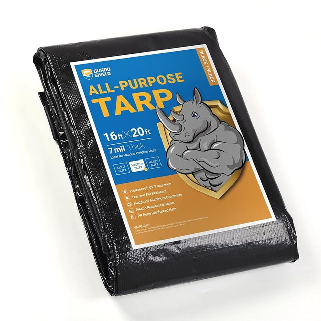 GUARD SHIELD Black Tarp Waterproof 16x20 Feet Medium Duty All Purpose Poly Tarps Cover 7mil