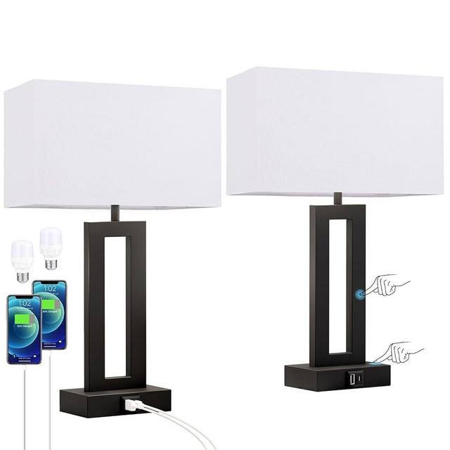 Nightstand Table Lamps for Bedrooms Set of 2 - Touch Bedside Lamp with USB C+A, 3 Way Dimmable Living Room Lamps for End Tables Set of 2, Modern Night Stand Lamps for Bed Side Guest Room(White)