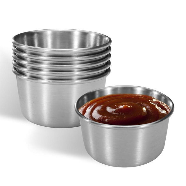 6 Pcs 2 oz Stainless Steel Dipping Sauce Cup, Mini Dip Bowls, Reusable Metal Condiment Cups Ramekins Containers for Ketchup Dressing Home Party Restaurant Kitchen (6PCS Silver)