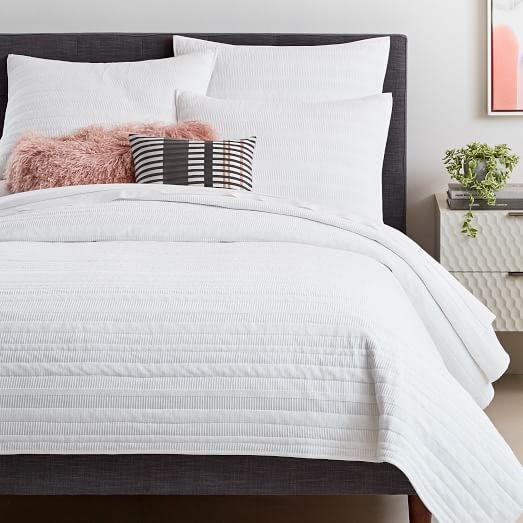 Organic Dobby Ladder Stripe Coverlet, King/Cal. King, White