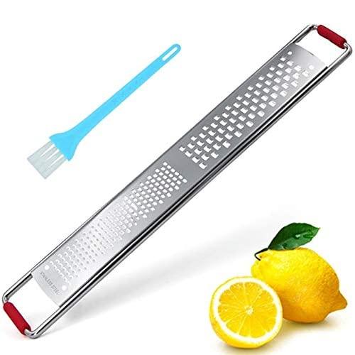 Cheese Grater, Stainless Steel Citrus Lemon Zester with Non-slip Rubble Handle and Cleaning Brush for Parmesan, Citrus, Ginger, Garlic, Chocolate and Fruits