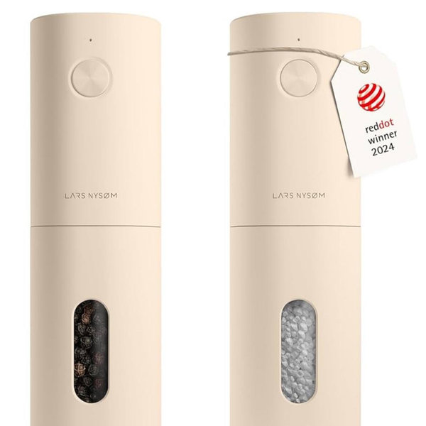 LARS NYSØM Electric Salt and Pepper Grinder Set I Automatic Salt and Pepper Mills with Adjustable Ceramic Grinder I USB Rechargeable Electric Spice Grinder Set (Almond Beige)