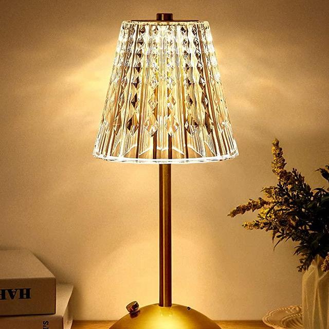 One Fire Table Lamps, Dimmable Crystal Table Lamp, 3 Colors LED Rose Lamp Diamond Crystal Lamp, Rechargeable Touch Lamp, Bedside Lamp Nightstand Lamp for Bedroom Living Room Dinner Christmas Gifts