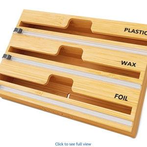 SpaceAid WrapNeat 3 in 1 Wrap Organizer with Cutter and Labels, Plastic Wrap, Aluminum Foil and Wax Bamboo Dispenser for Kitchen Storage Organization Holder for 12" Roll (Natural)