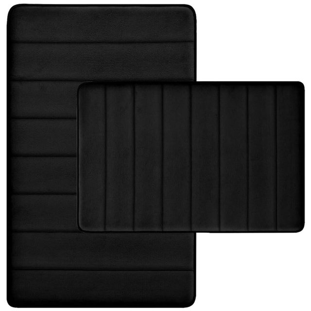 Bathroom Rugs Set 2 Piece Memory Foam Bath Rugs Non-Slip Bath Mat,Washable Room Mats,Absorbent Shaggy Rugs Super Soft Kitchen Mats, Batroom Carpets for Bathroom,Tub,Shower Home Decor（Black）