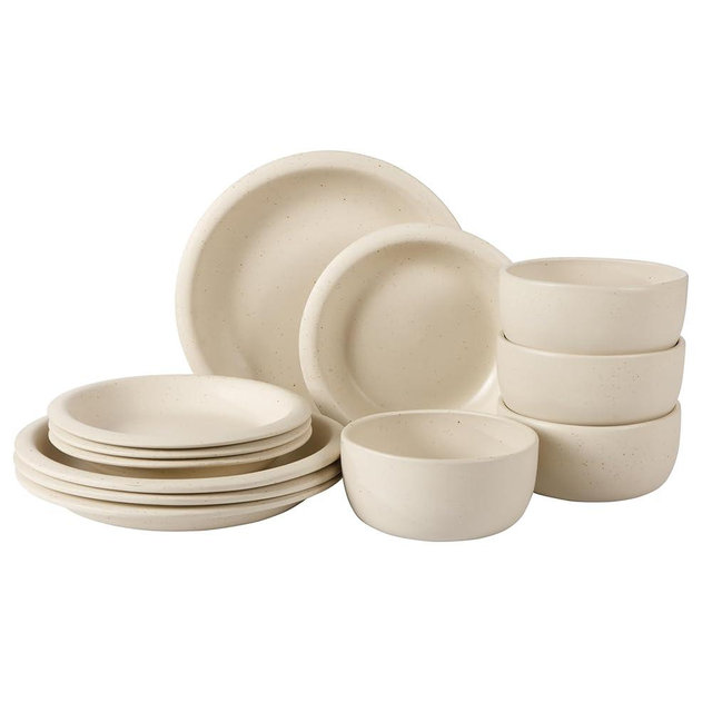 Bloomhouse - Oprah's Favorite Things - Corsica Clay 12 Piece Stoneware Reactive Glaze Dinnerware Set - Sea Salt White